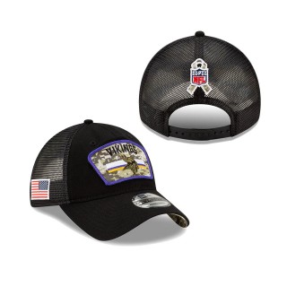 2021 Salute To Service Vikings Black Trucker 9TWENTY Adjustable Hat