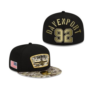 Men's Marcus Davenport New Orleans Saints Black Camo 2021 Salute To Service 59FIFTY Fitted Hat