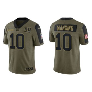 Men's Eli Manning New York Giants Olive 2021 Salute To Service Limited Jersey