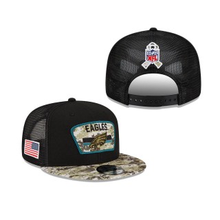 2021 Salute To Service Eagles Black Camo Trucker 9FIFTY Snapback Adjustable Hat