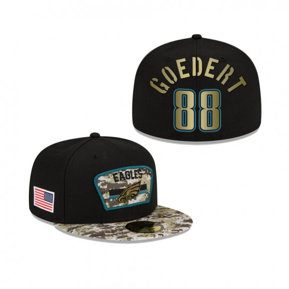 Men's Dallas Goedert Philadelphia Eagles Black Camo 2021 Salute To Service 59FIFTY Fitted Hat