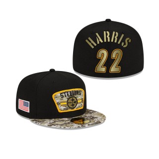 Men's Najee Harris Pittsburgh Steelers Black Camo 2021 Salute To Service 59FIFTY Fitted Hat