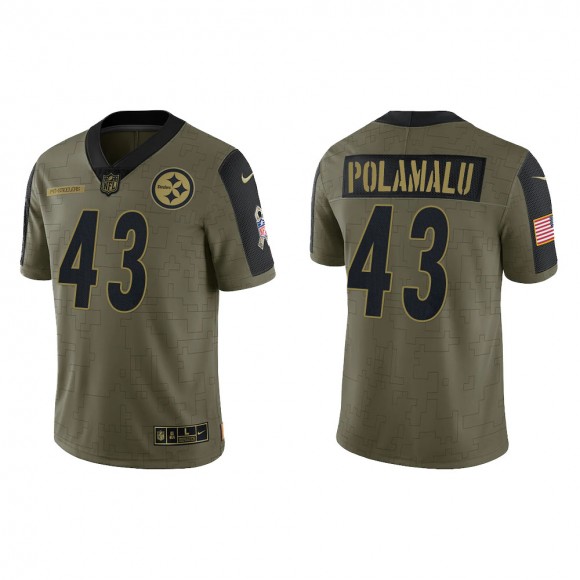 Men's Troy Polamalu Pittsburgh Steelers Olive 2021 Salute To Service Limited Jersey