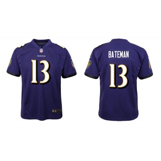 Youth Rashod Bateman Baltimore Ravens Purple 2021 NFL Draft Jersey