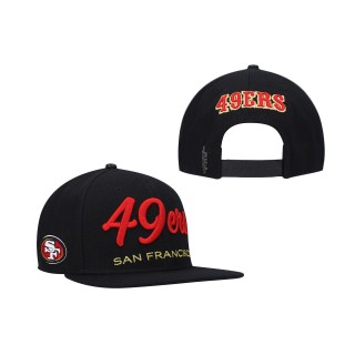 San Francisco 49ers Pro Standard Black Script Wordmark Snapback Hat