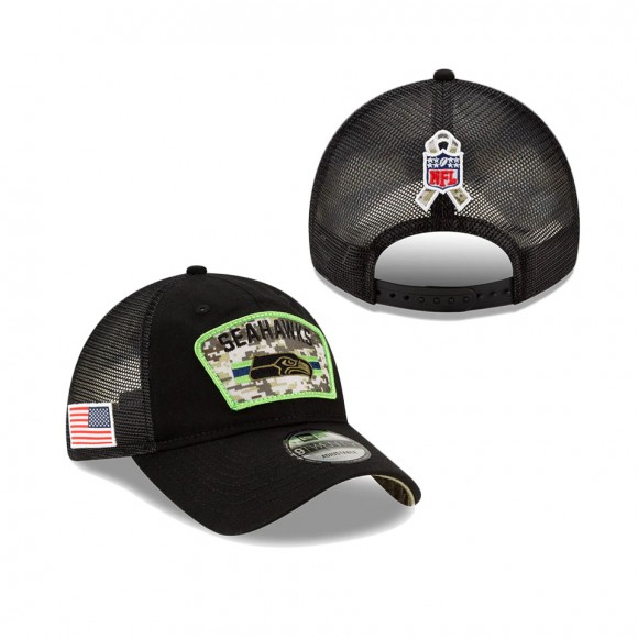 2021 Salute To Service Seahawks Black Trucker 9TWENTY Adjustable Hat