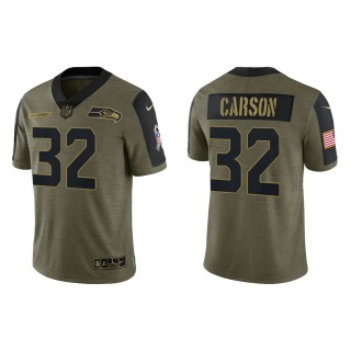 Men's Chris Carson Seattle Seahawks Olive 2021 Salute To Service Limited Jersey