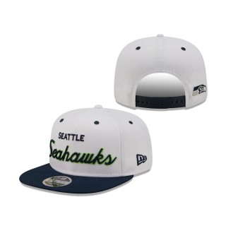 Seattle Seahawks New Era White College Navy Sparky Original 9FIFTY Snapback Hat
