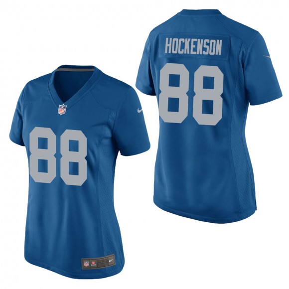 Women's Detroit Lions T.J. Hockenson Blue Throwback Game Jersey