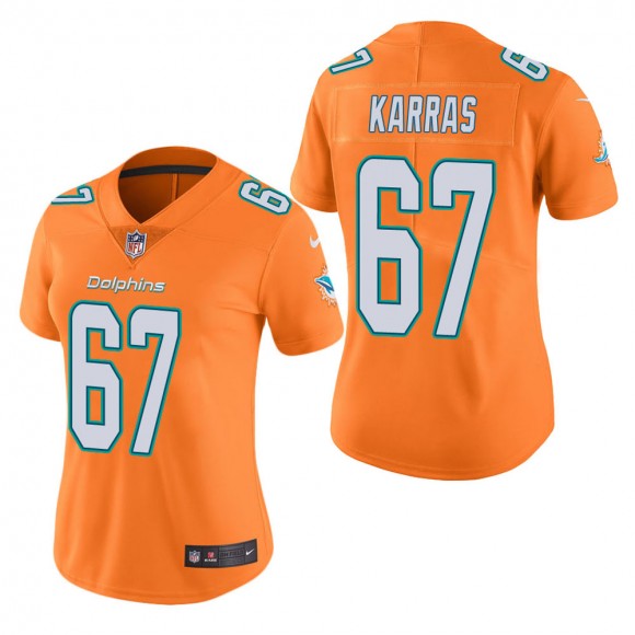 Women's Miami Dolphins Ted Karras Orange Color Rush Limited Jersey