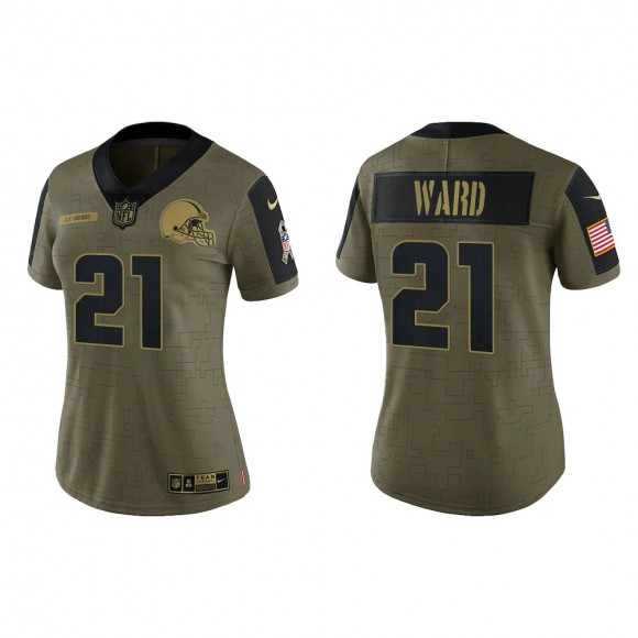 2021 Salute To Service Women Browns Denzel Ward Olive Gold Limited Jersey
