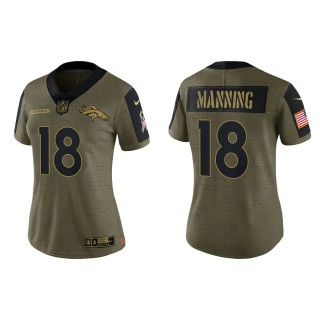 2021 Salute To Service Women Broncos Peyton Manning Olive Gold Limited Jersey