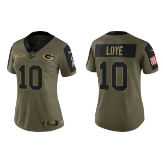 2021 Salute To Service Women Packers Jordan Love Olive Gold Limited Jersey