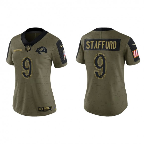 2021 Salute To Service Women Rams Matthew Stafford Olive Gold Limited Jersey
