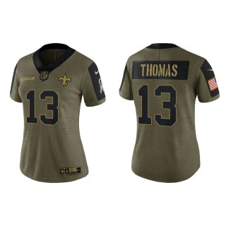 2021 Salute To Service Women Saints Michael Thomas Olive Gold Limited Jersey