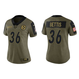 2021 Salute To Service Women Steelers Jerome Bettis Olive Gold Limited Jersey