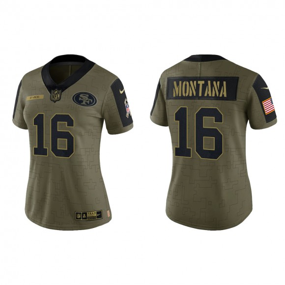 2021 Salute To Service Women 49ers Joe Montana Olive Gold Limited Jersey