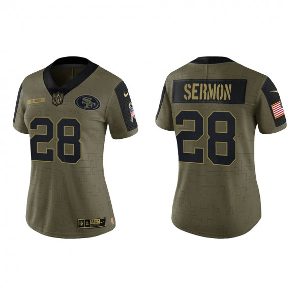 2021 Salute To Service Women 49ers Trey Sermon Olive Gold Limited Jersey