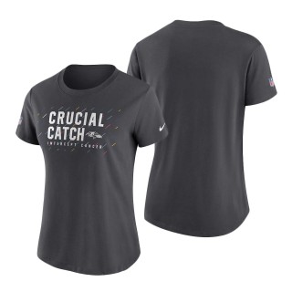 Women Ravens Anthracite 2021 NFL Crucial Catch Performance T-Shirt