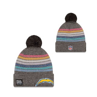 Women Chargers Charcoal 2021 NFL Crucial Catch Pom Knit Hat