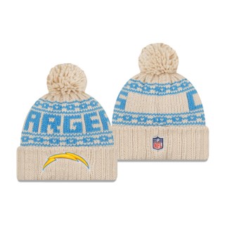 Women's Los Angeles Chargers Cream 2021 NFL Sideline Pom Cuffed Knit Hat