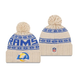Women's Los Angeles Rams Cream 2021 NFL Sideline Pom Cuffed Knit Hat