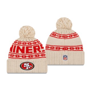 Women's San Francisco 49ers Cream 2021 NFL Sideline Pom Cuffed Knit Hat