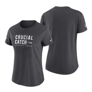 Women Seahawks Anthracite 2021 NFL Crucial Catch Performance T-Shirt