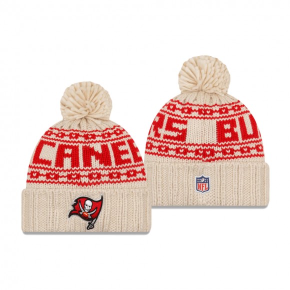 Women's Tampa Bay Buccaneers Cream 2021 NFL Sideline Pom Cuffed Knit Hat