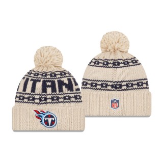 Women's Tennessee Titans Cream 2021 NFL Sideline Pom Cuffed Knit Hat