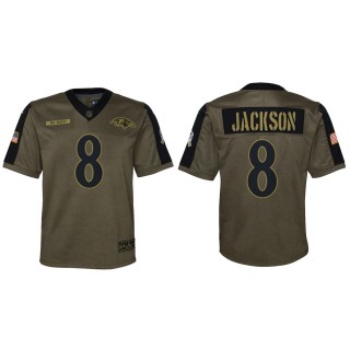 2021 Salute To Service Youth Ravens Lamar Jackson Olive Game Jersey