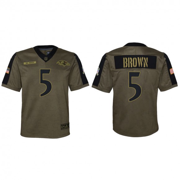 2021 Salute To Service Youth Ravens Marquise Brown Olive Game Jersey