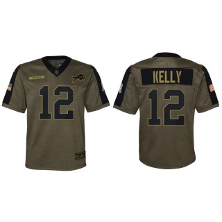 2021 Salute To Service Youth Bills Jim Kelly Olive Game Jersey