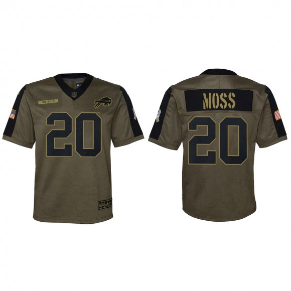 2021 Salute To Service Youth Bills Zack Moss Olive Game Jersey