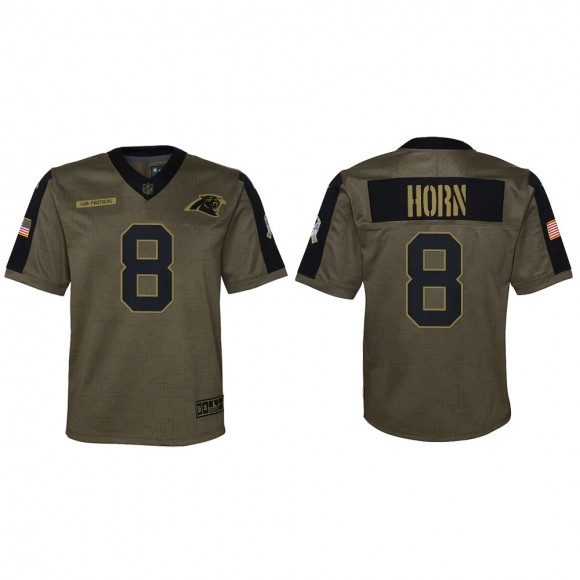 2021 Salute To Service Youth Panthers Jaycee Horn Olive Game Jersey
