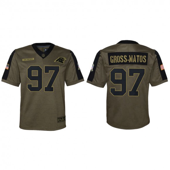 2021 Salute To Service Youth Panthers Yetur Gross-Matos Olive Game Jersey