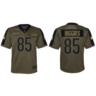 2021 Salute To Service Youth Bengals Tee Higgins Olive Game Jersey