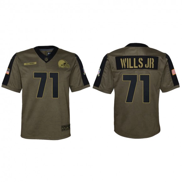 2021 Salute To Service Youth Browns Jedrick Wills Olive Game Jersey