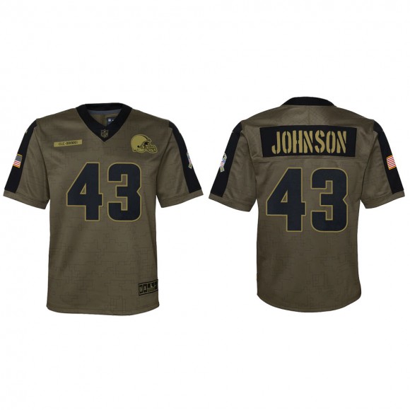 2021 Salute To Service Youth Browns John Johnson Olive Game Jersey