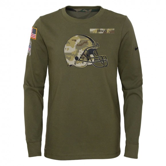 2021 Salute To Service Youth Browns Olive Long Sleeve T-Shirt