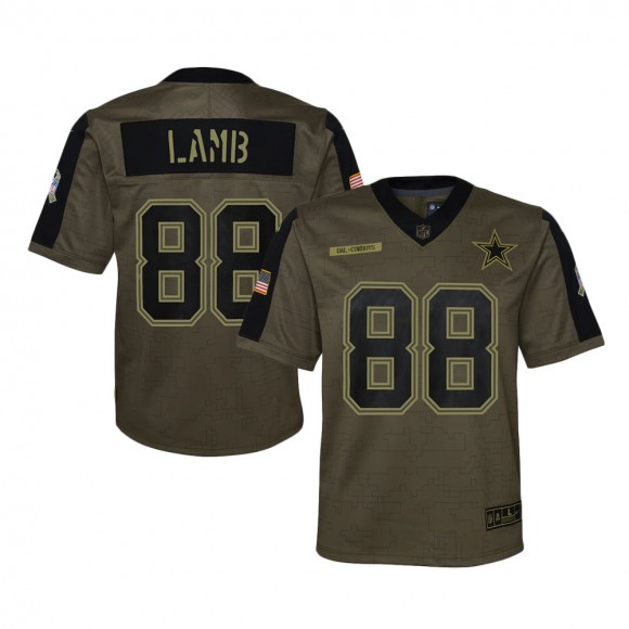 2021 Salute To Service Youth Cowboys CeeDee Lamb Olive Game Jersey