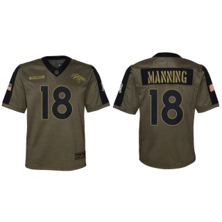 2021 Salute To Service Youth Broncos Peyton Manning Olive Game Jersey