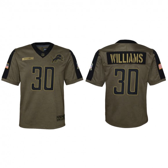 2021 Salute To Service Youth Lions Jamaal Williams Olive Game Jersey