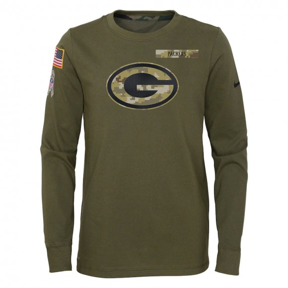 2021 Salute To Service Youth Packers Olive Long Sleeve T-Shirt