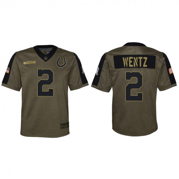 2021 Salute To Service Youth Colts Carson Wentz Olive Game Jersey