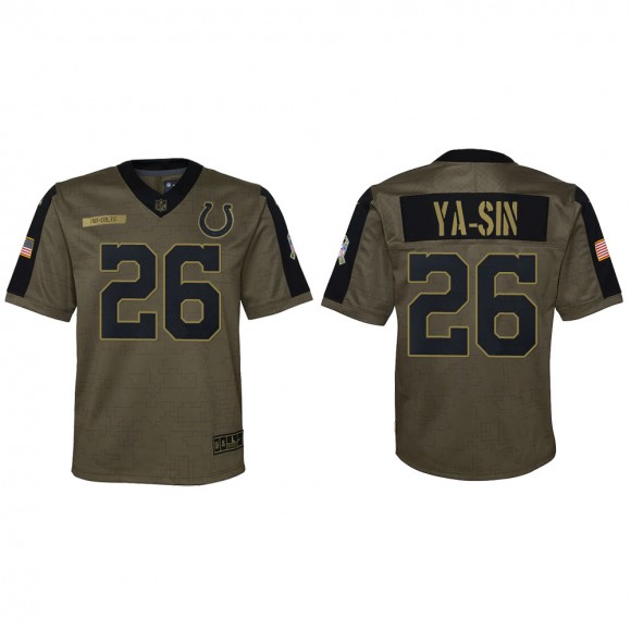 2021 Salute To Service Youth Colts Rock Ya-Sin Olive Game Jersey