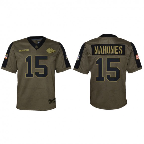 2021 Salute To Service Youth Chiefs Patrick Mahomes Olive Game Jersey
