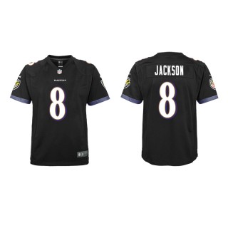 Youth Baltimore Ravens Lamar Jackson #8 Black Game Jersey