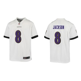 Youth Baltimore Ravens Lamar Jackson #8 White Game Jersey