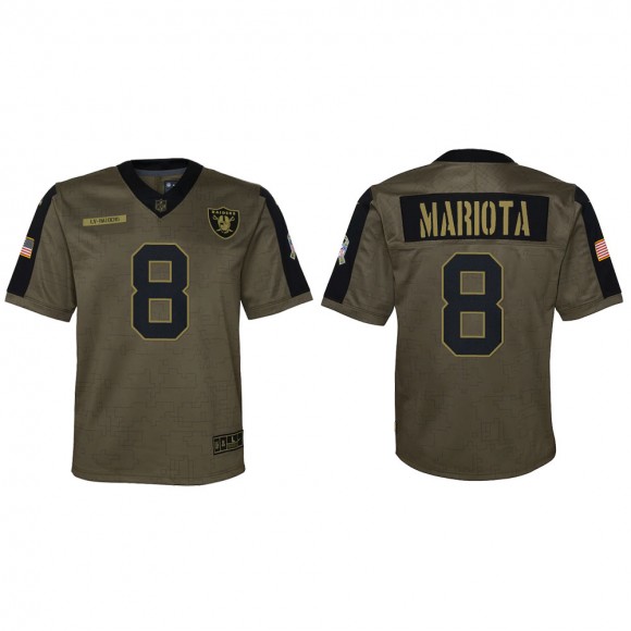 2021 Salute To Service Youth Raiders Marcus Mariota Olive Game Jersey